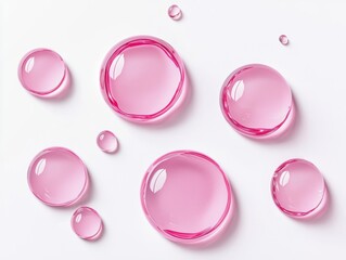 Poster - Pink transparent circular liquid drops on white background