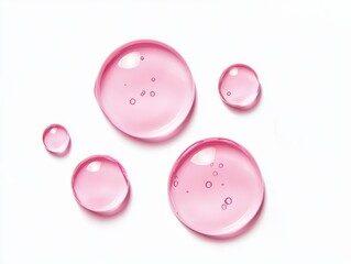 Poster - Pink serum drops creating bubbles on white background