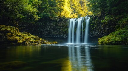 Poster - A serene waterfall in a forest, reflecting the timeless existence and beauty of nature most awe-inspiring natural wonders
