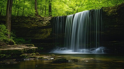 Poster - A serene waterfall in a forest, reflecting the timeless existence and beauty of nature most awe-inspiring natural wonders