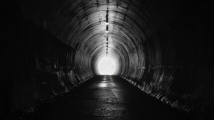 Poster - A shadowy tunnel with a vanishing point in the distance, creating an endless and suspenseful perspective