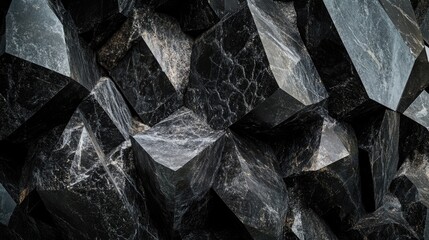Poster - A striking abstract composition of black geometric stone shapes, highlighting texture and lighting effects, perfect for contemporary art and design visuals
