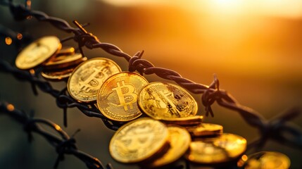 Poster - A striking image of golden coins on barbed wire, emphasizing the tension between wealth accumulation and the risks that come with it