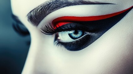 Poster - A stunning beauty portrait with graphic eyeliner in focus, giving a dramatic, artistic, and high-fashion appeal, with emphasis on eye makeup details