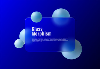 Poster - glass morphism website landing page template. gradient background and frosted glass partition with f