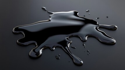 Poster - Abstract image of a black liquid spill spreading on a dark, reflective surface with a rich, glossy finish