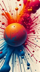 Aufkleber - A colorful ball with a blue and red stripe. The ball is surrounded by a splash of paint