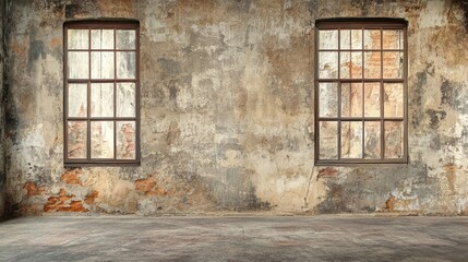 Poster - An old textured wall with panoramic windows, offering ample space for adding text or graphics, perfect for architectural or rustic-themed designs