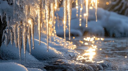 Poster - Beautiful icicles forming as light interacts with water and temperature, creating natural sculptures that embody the transient elegance of winter beauty