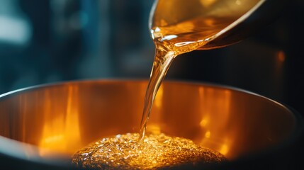 Poster - Close-up of molten metal being poured from a ladle in a factory, highlighting industrial processes and safety gear
