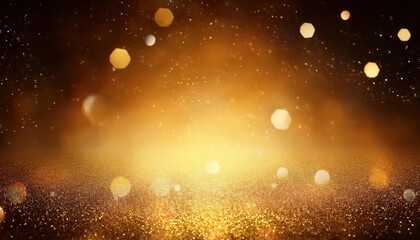 Poster - parkling golden dust particles and glowing light bokeh background for design, luxury, festive, and holiday themes