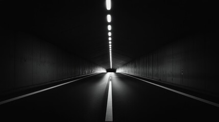 Aufkleber - Dark tunnel stretching into the unknown, emphasizing a deep, receding perspective under low lighting