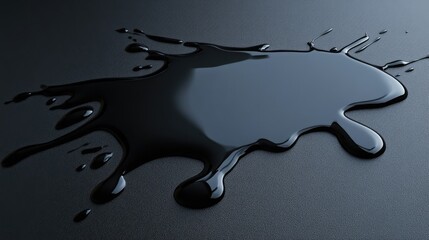 Poster - Dark, mysterious spill of black liquid over a smooth black surface, creating dynamic shapes and reflections
