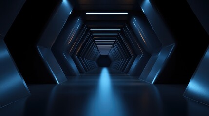 Poster - Eerie dark tunnel with vanishing perspective, creating a feeling of isolation and depth with dim lighting