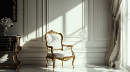 Poster - Elegant room design with textured white walls and gold accents, giving a classy and upscale vibe