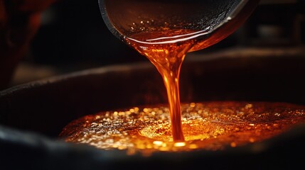 Poster - Factory setting with molten metal being poured from a ladle, showing an industrial environment and safety protocols