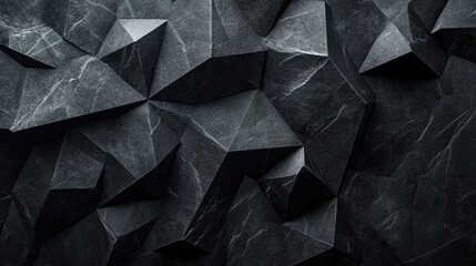 Poster - Geometric stone shapes in black with detailed textures and dramatic lighting effects, offering an abstract, modern aesthetic for design use