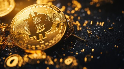 Aufkleber - Golden cryptocurrency coins melting into time, with clock hands highlighting investment dynamics, ideal for illustrating digital currency and financial growth