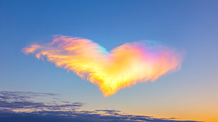 Poster - A beautiful heart-shaped cloud illuminated by vibrant sunset colors in the sky, symbolizing love, romance, and nature's beauty.
