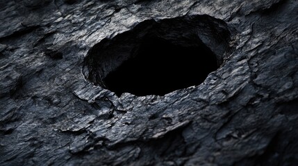 Poster - Intricate dark stone texture with a hollow or cave-like hole, emphasizing the earthy and natural appearanced