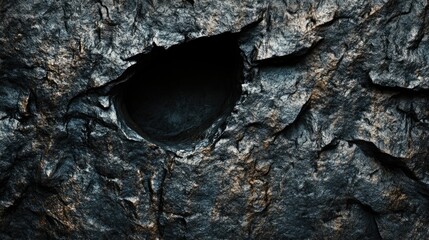 Poster - Intricate dark stone texture with a hollow or cave-like hole, emphasizing the earthy and natural appearanced