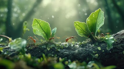Poster - Leaf-cutter ants are seen at work, their symbiotic relationship with nature emphasized by their critical role in recycling and enriching their environment
