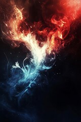 Poster - Fiery and Icy Abstract Nebula: A Cosmic Dance of Red, Blue, and White Energy