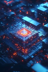 Poster - Abstract Close-up of a Glowing Circuit Board Processor