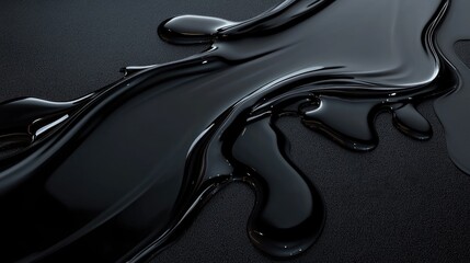 Poster - Spilled black liquid creating an organic pattern on a sleek, glossy dark surface with intricate details