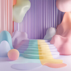 Poster - Playful abstract shapes in vibrant colors digital art installation creative environment aesthetic viewpoint