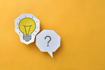 Poster - A glowing light bulb and a question mark next to it. The problem and its creative solution