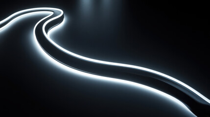 Wall Mural - A sleek, abstract wave-shaped LED light installation on a smooth matte black background