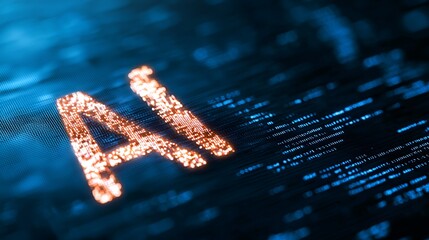 A blue and orange letter A is shown on a screen