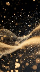Poster - Golden particles swirl gracefully against a dark backdrop, creating an enchanting wave-like motion