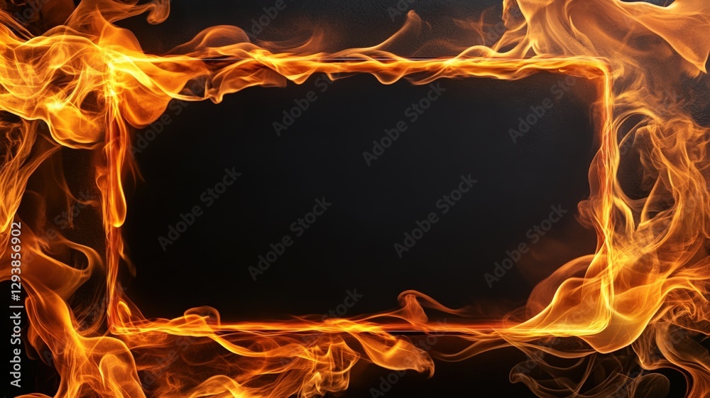 Flames Create Dramatic Frame on Black Background for Artistic Displays ...