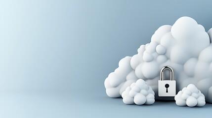 Poster - Cloud with a padlock represents digital security and data protection in online networks and advanced technology solutions