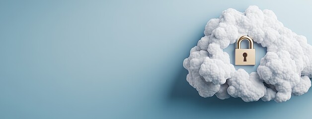 Poster - Cloud with a padlock represents digital security and data protection in online networks and advanced technology solutions