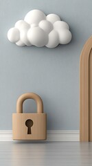 Poster - Cloud with a padlock represents digital security and data protection in online networks and advanced technology solutions