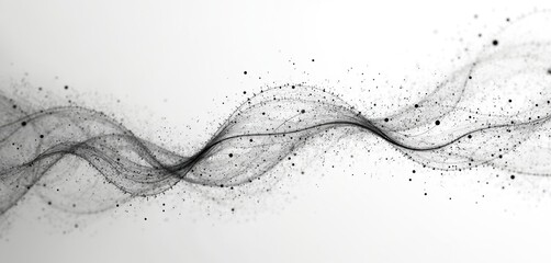 Poster - Black, white tech background. Abstract data visualization of nodes connections on white backdrop. Network nodes create wave. Concept of AI, neural networks, big data, machine learning, cloud