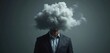 © Viktor - Conceptual image of man in suit with cloud on face. Person stress, burnout mental health issues in pro life. Dramatic smoke effect creates mysterious, moody atmosphere. Dark background.