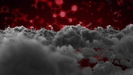 Poster - Digital animation with dark clouds and red glowing grid in background