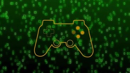 Poster - Animation of game controller over digital green matrix with glowing symbols