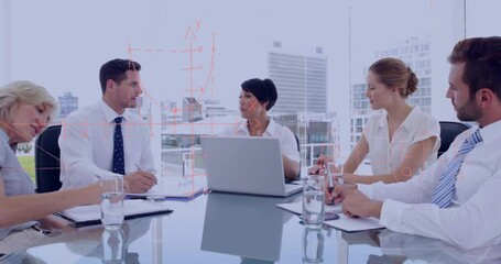 Poster - In school, team discussing business with mathematical graphs and equations animation