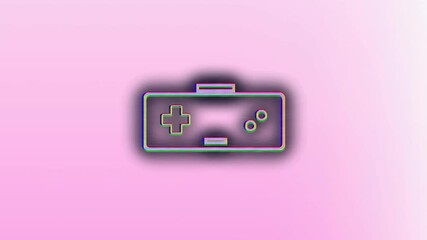 Poster - Retro game controller with neon outline on pink background, animation style