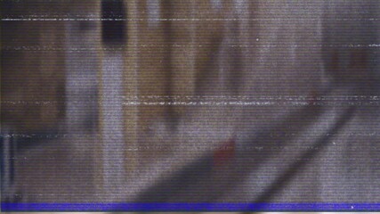 Poster - Animation with abstract glitch effect and distorted lines on blurred background
