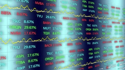 Poster - Fluctuating graphs and percentages displaying stock market data on digital screen animation