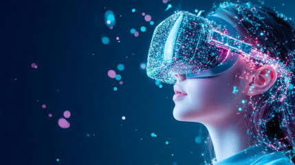 Poster - A woman in a VR headset amidst a colorful digital environment