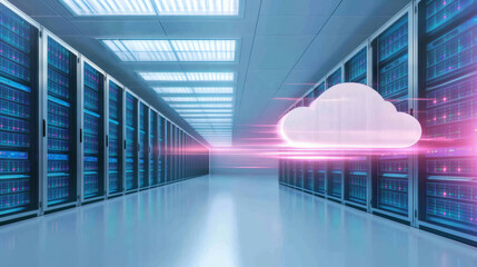 Poster - High-tech server room with cloud computing visualization
