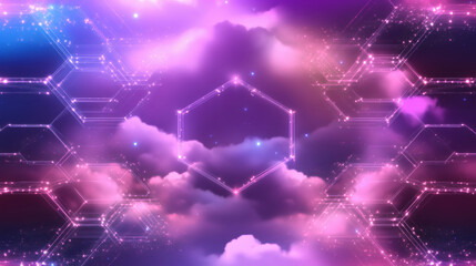 Aufkleber - Vibrant abstract clouds with hexagonal patterns and cosmic colors