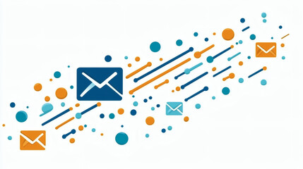 Poster - Digital illustration of fast-moving emails with colorful dots and lines